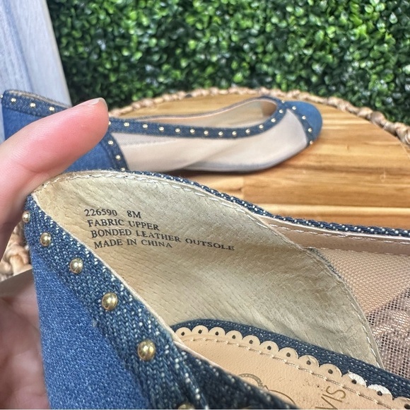 Denim gold studded mesh kitten block heel slip on - Picture 5 of 6